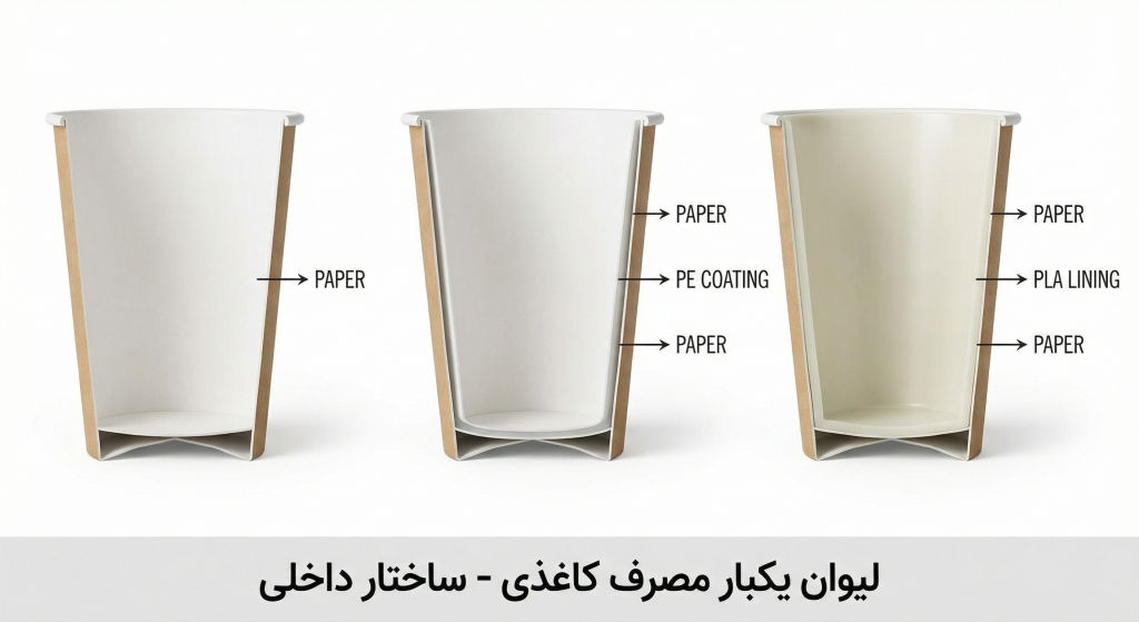 ساختار لایه‌های داخلی لیوان کاغذی تک‌لایه و چندلایه